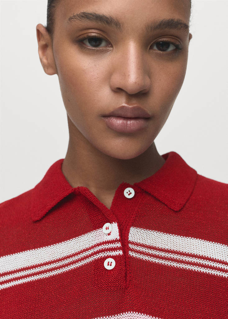 Striped polo-neck sweater — Red