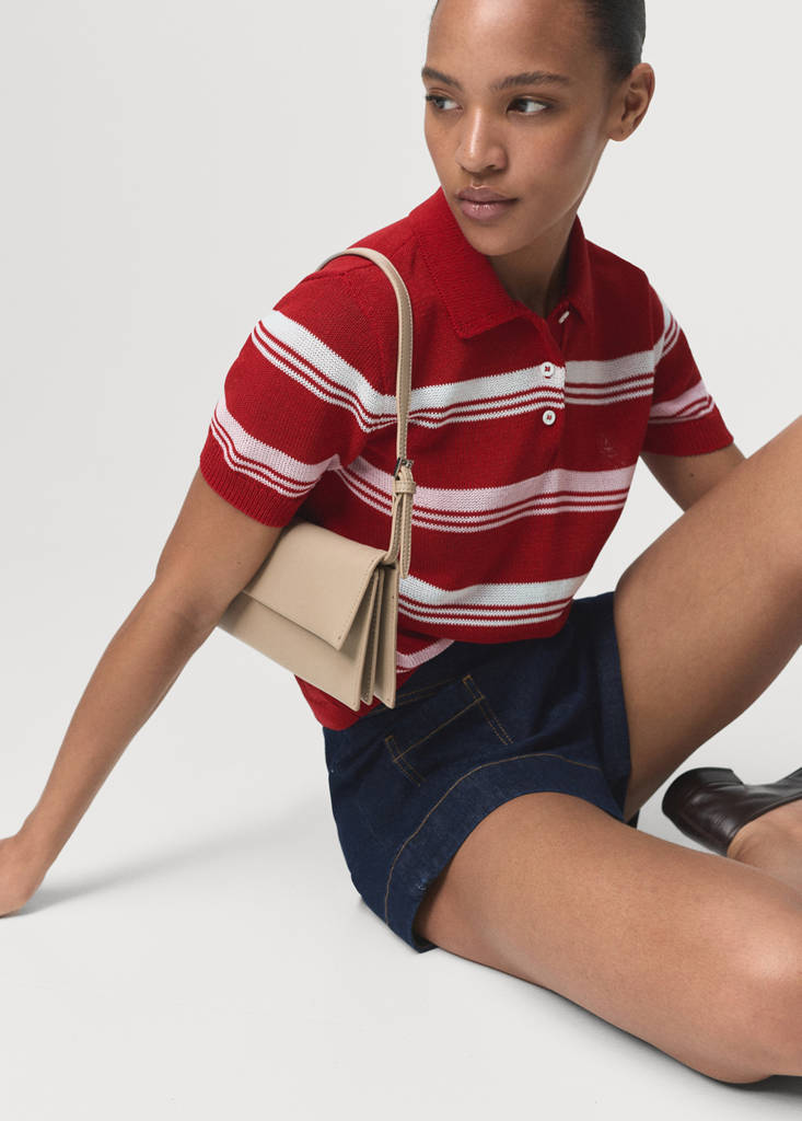 Striped polo-neck sweater — Red