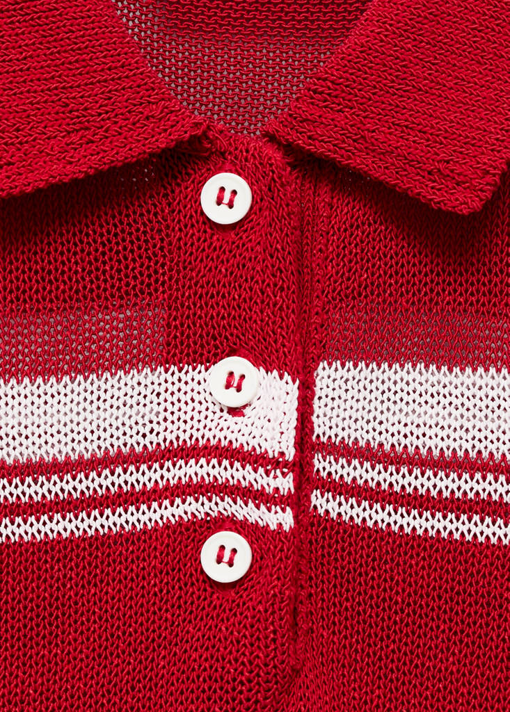 Striped polo-neck sweater — Red