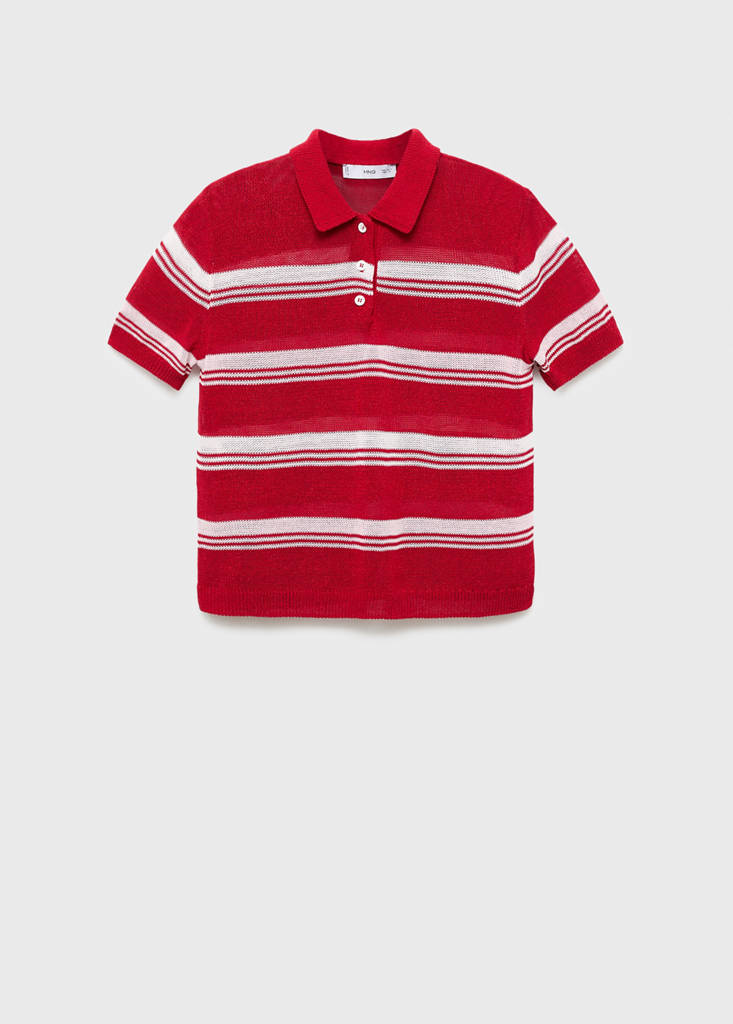 Striped polo-neck sweater — Red