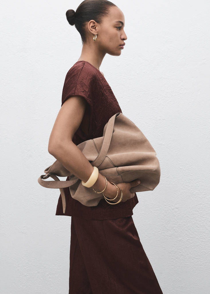 Straight-leg crinkled-effect trousers — Chocolate