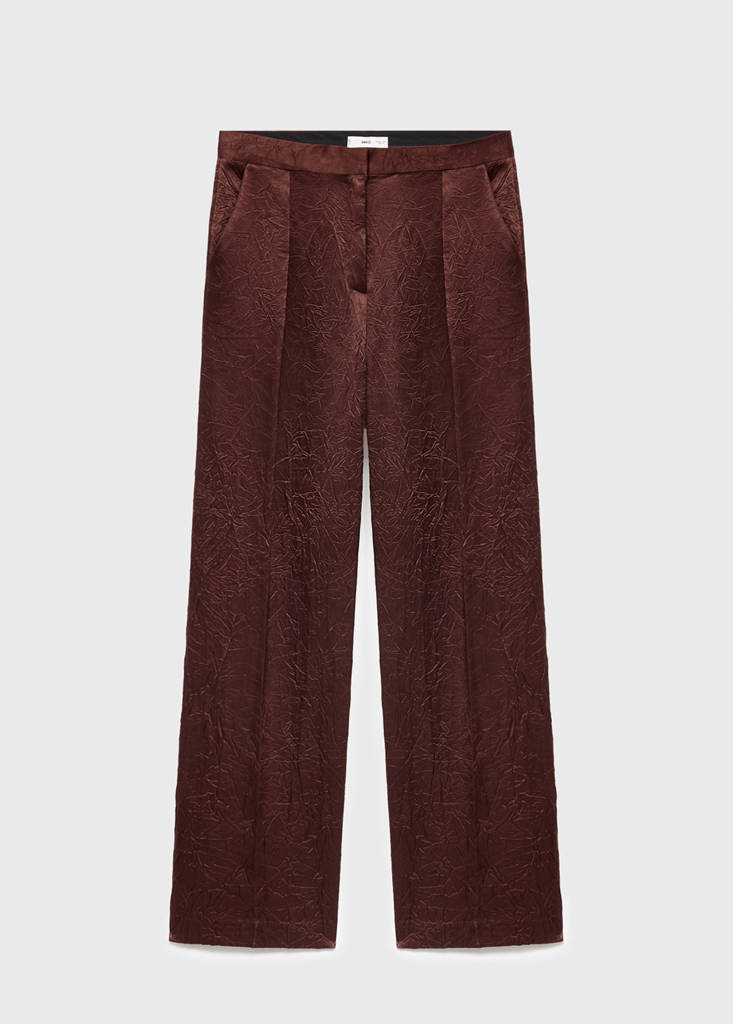 Straight-leg crinkled-effect trousers — Chocolate