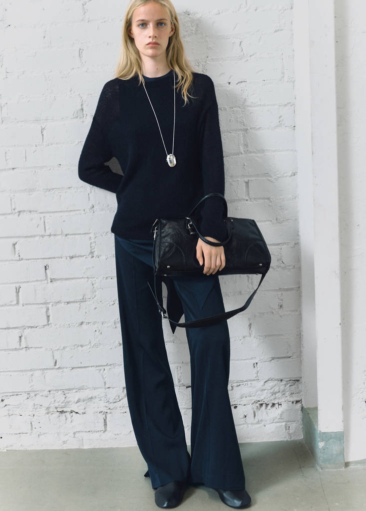 Long flared trousers — Navy