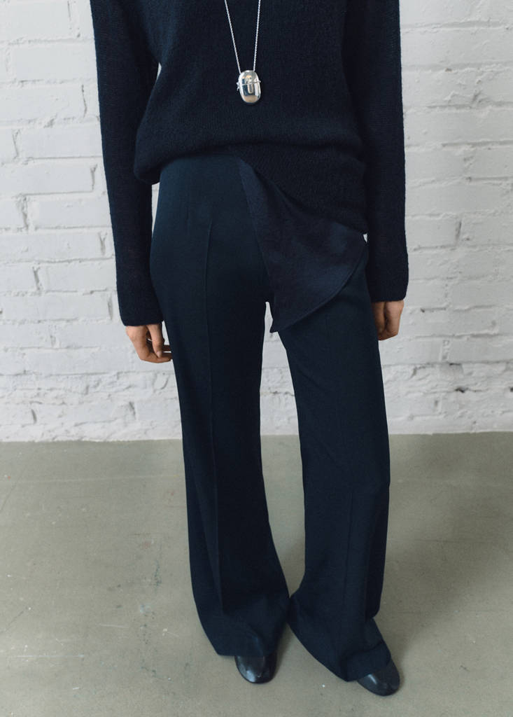 Long flared trousers — Navy