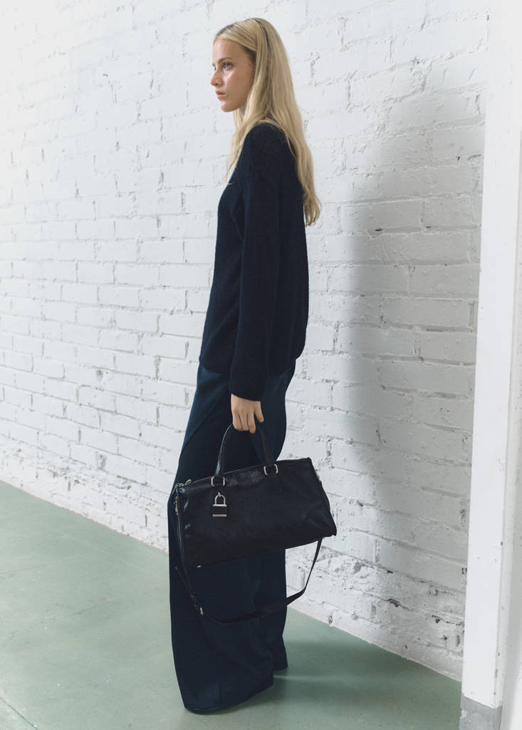 Long flared trousers — Navy
