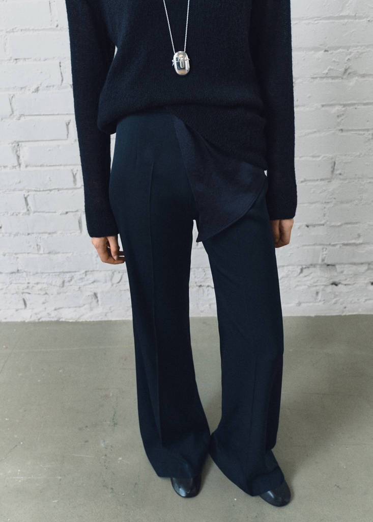 Long flared trousers — Navy