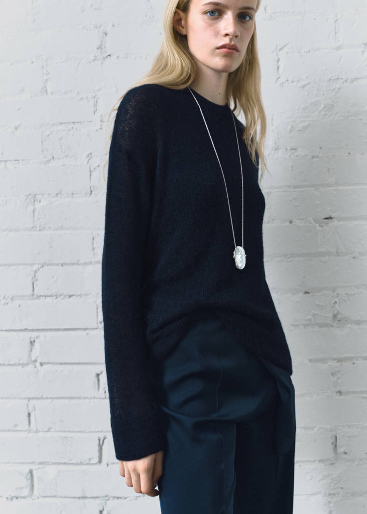 Long flared trousers — Navy