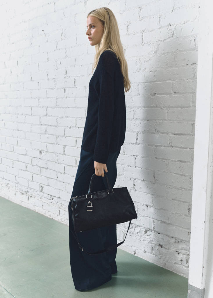 Long flared trousers — Navy