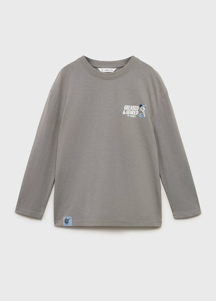 Printed cotton-blend T-shirt — Grey