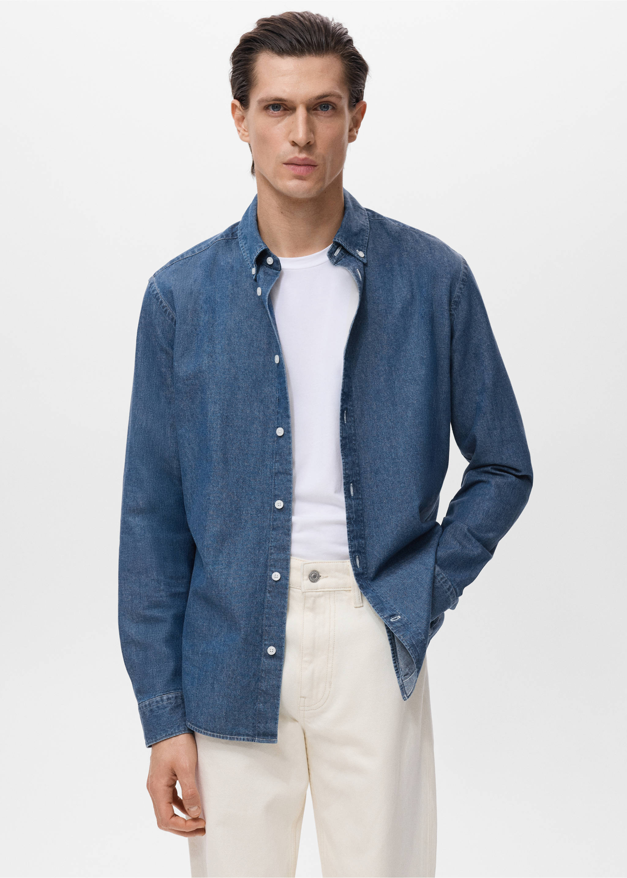 Camisa vaquera regular fit - Plano medio, Azul medio. Ref: 17014437-00.