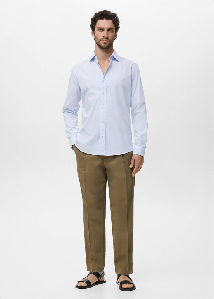Regular fit striped cotton shirt — White