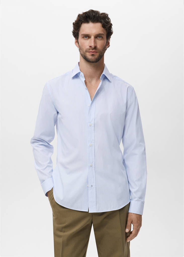 Regular fit striped cotton shirt — White