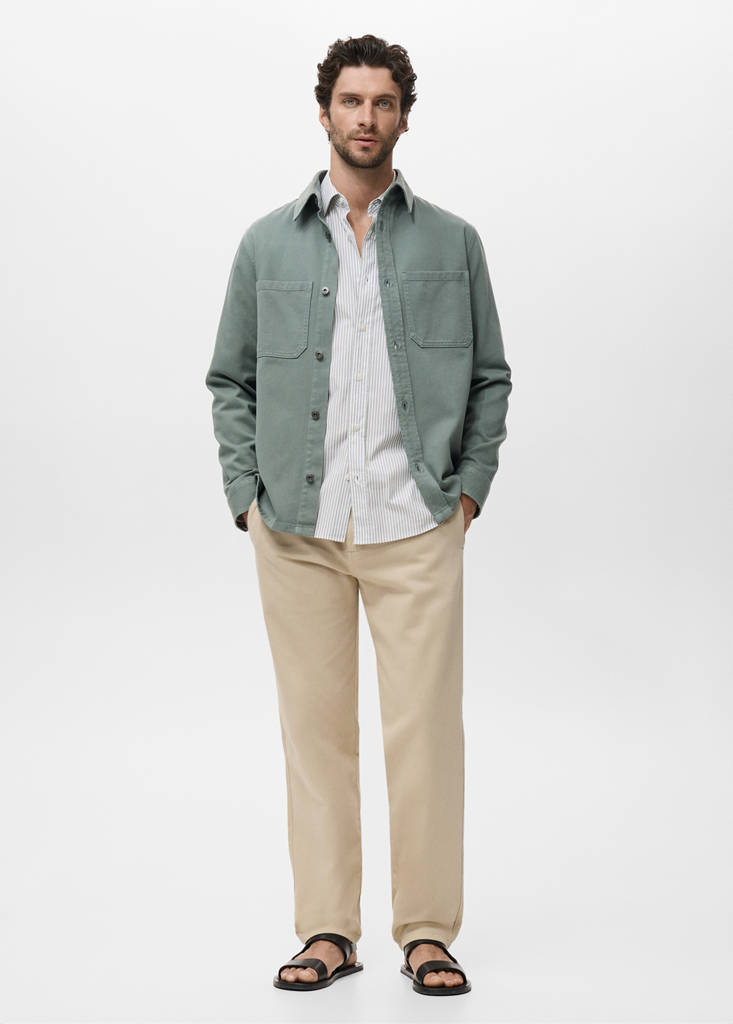 Regular fit striped cotton shirt — Khaki