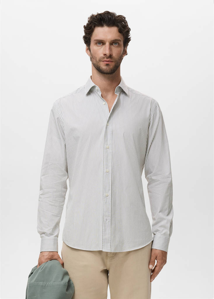 Regular fit striped cotton shirt — Khaki