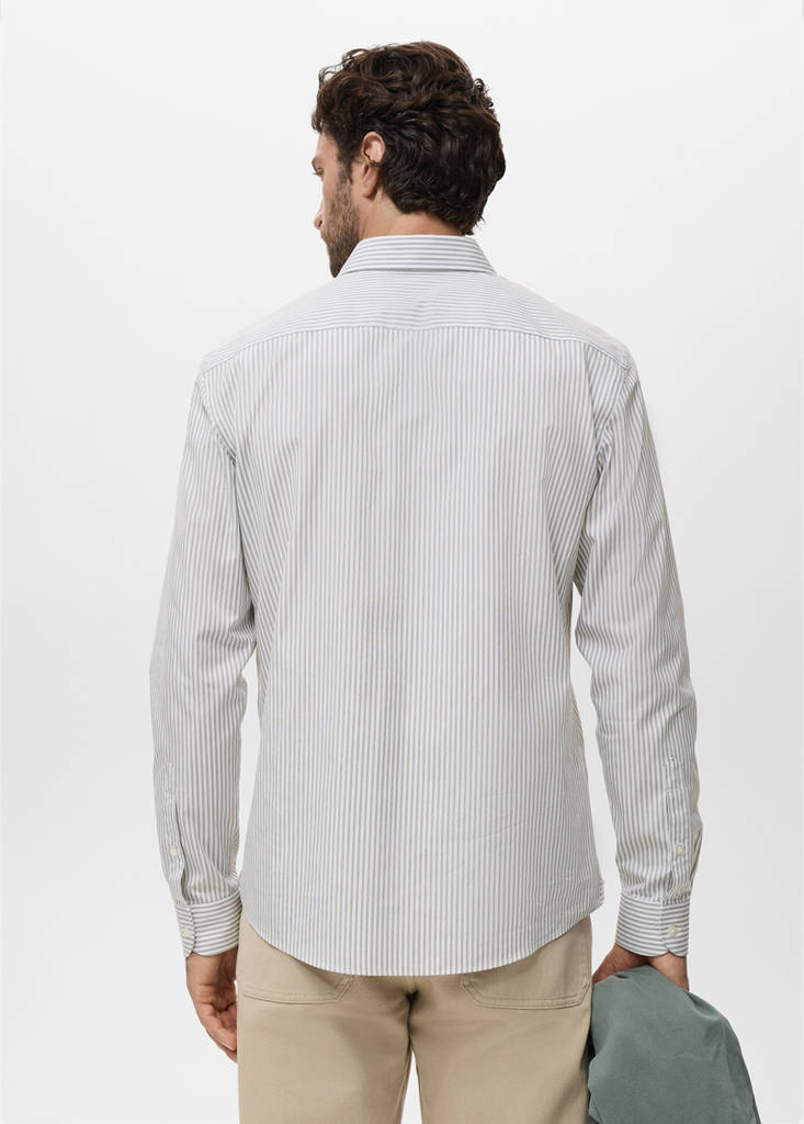 Regular fit striped cotton shirt — Khaki