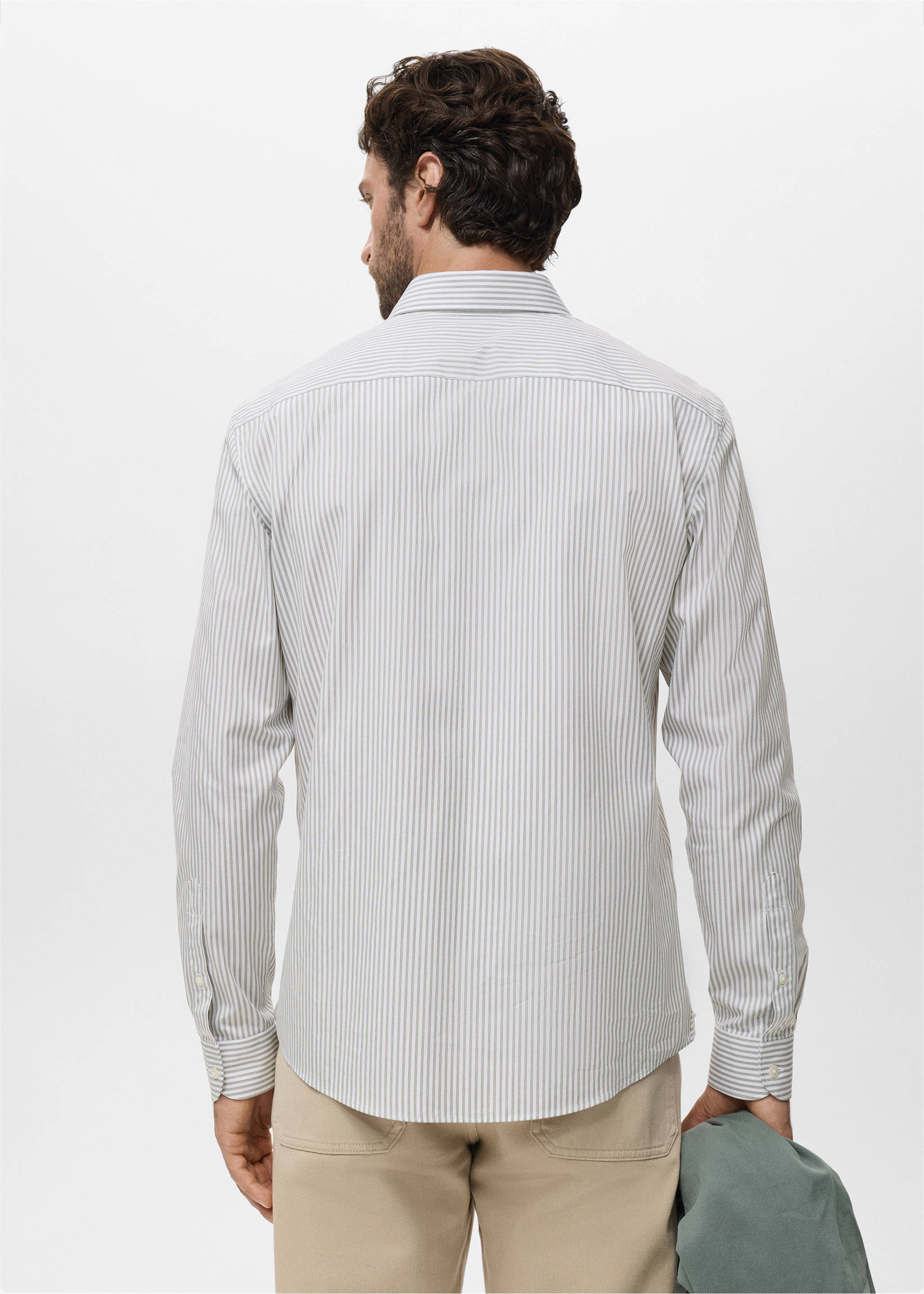 Рубашка regular fit из хлопка в полоску - Обратная сторона изделия, Хаки. Ref: 17014438-00.