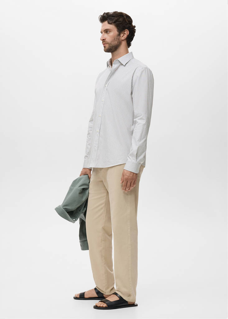 Regular fit striped cotton shirt — Khaki