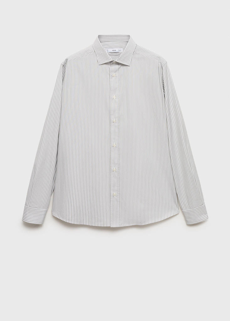 Regular fit striped cotton shirt — Khaki