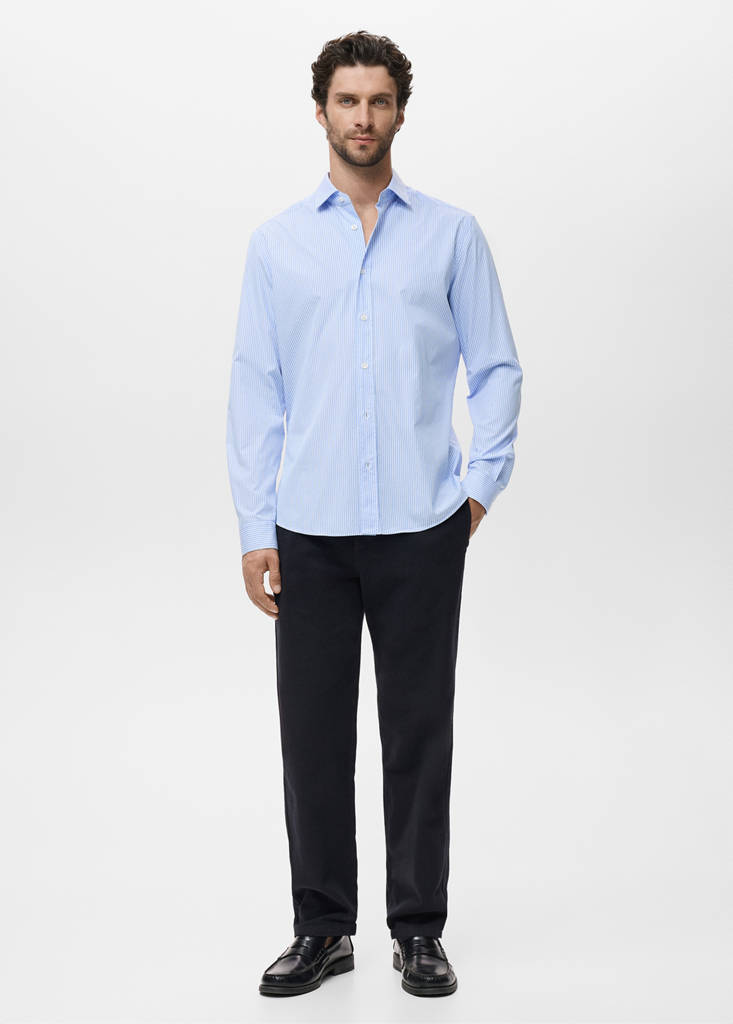 Regular fit striped cotton shirt — Sky Blue