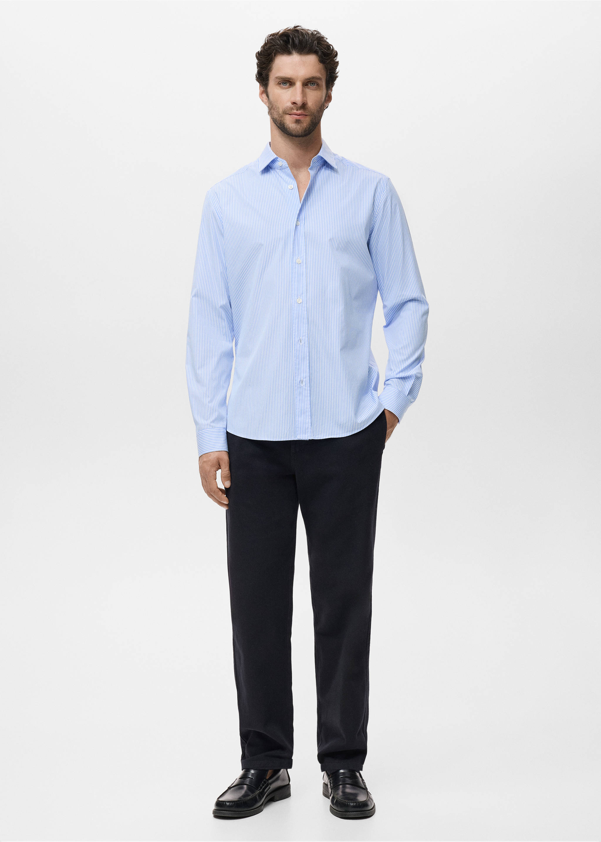 Рубашка regular fit из хлопка в полоску - Общий план, Небесно-голубой. Ref: 17014438-00.