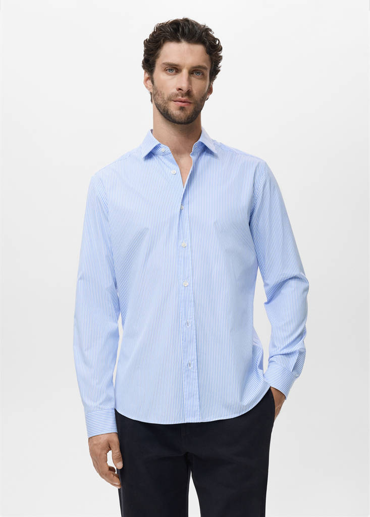 Regular fit striped cotton shirt — Sky Blue