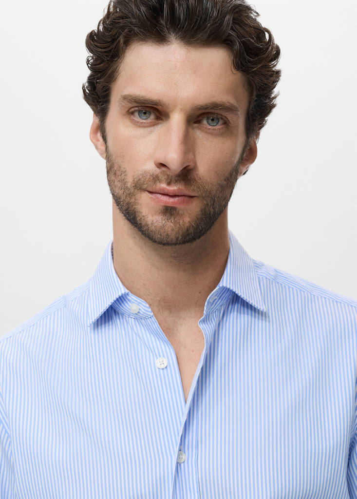 Regular fit striped cotton shirt — Sky Blue
