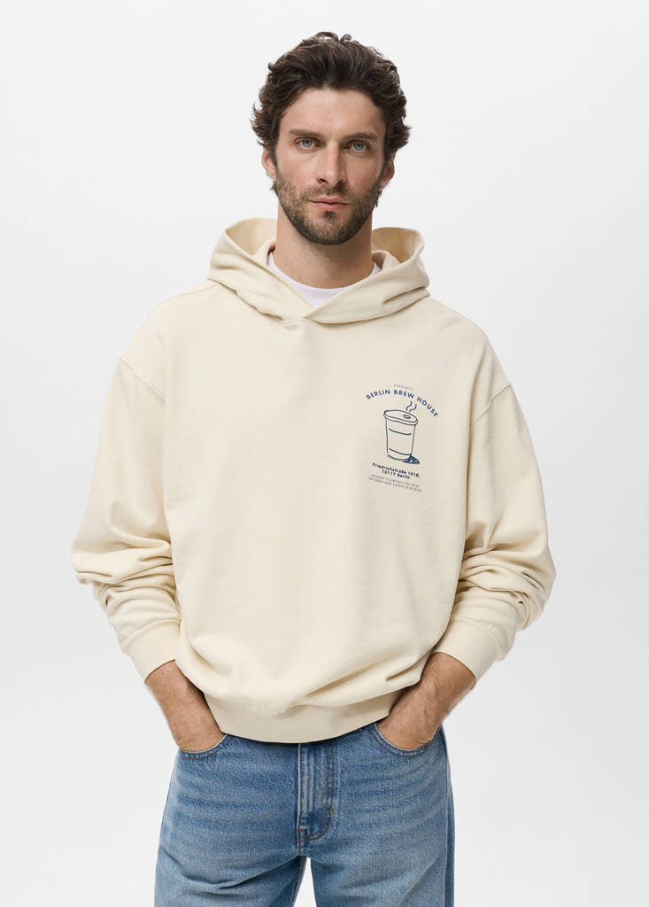 Graphic hooded sweatshirt — Ecru