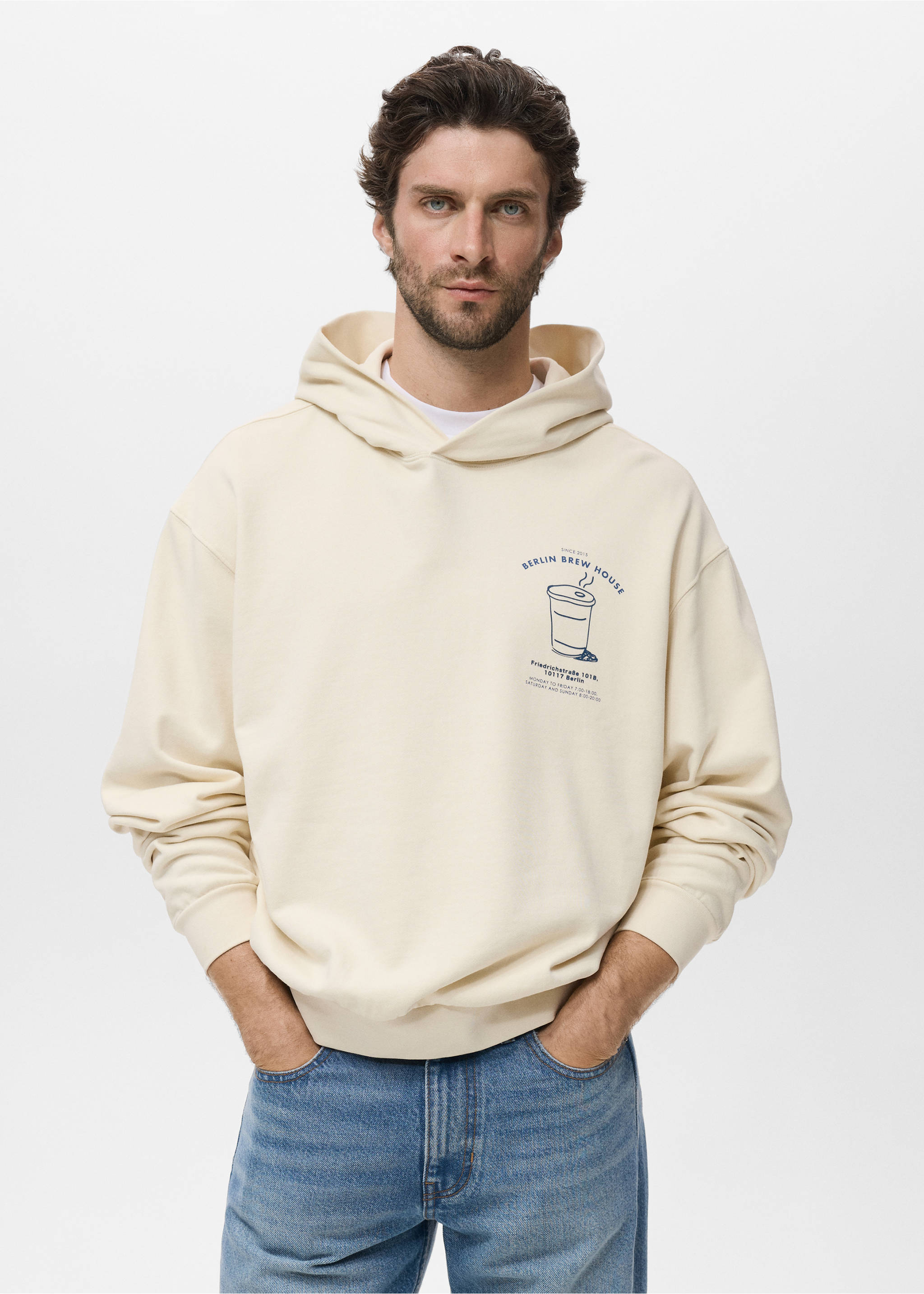 Sudadera capucha gráfico - Plano medio, Crudo. Ref: 17014441-00.