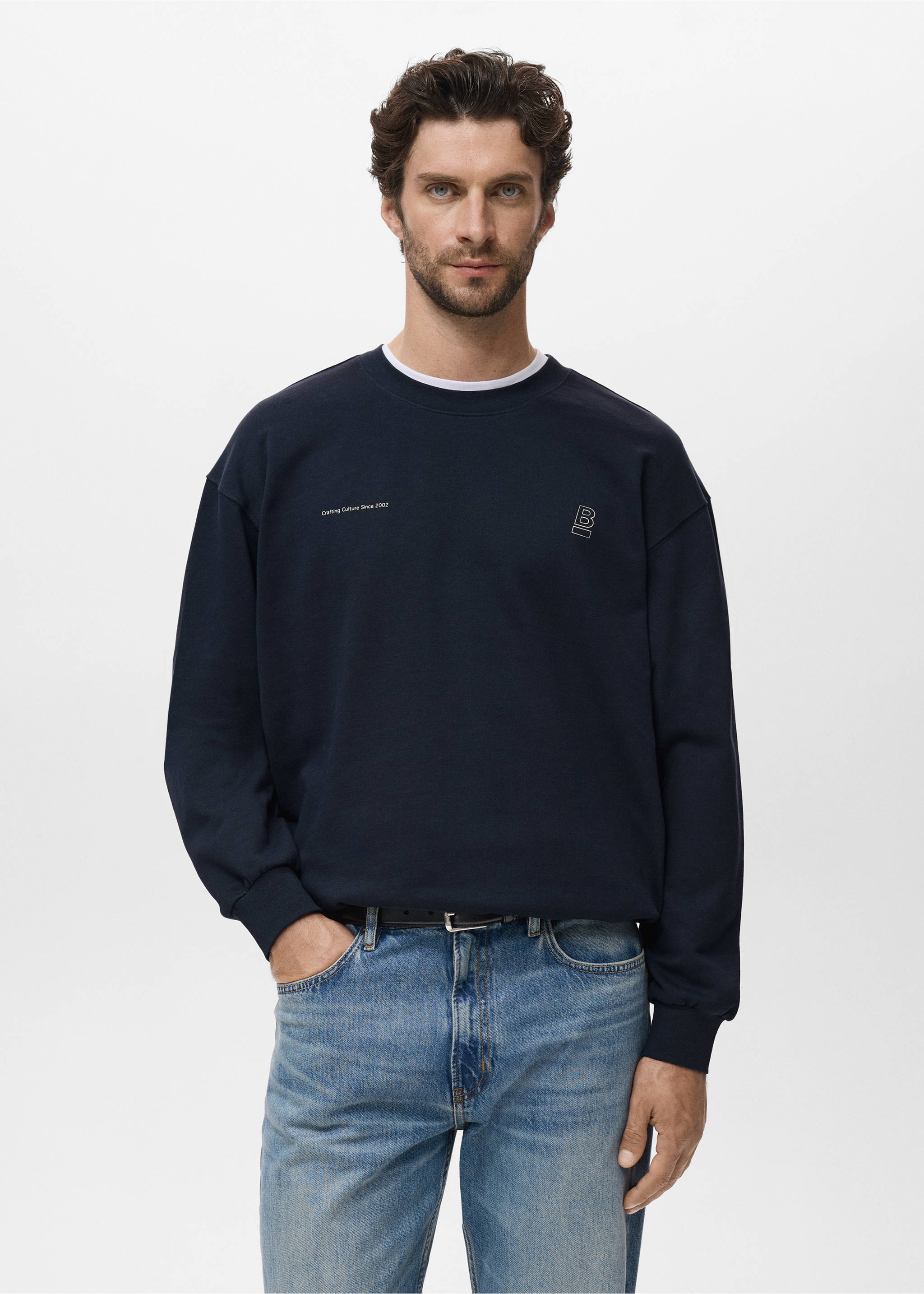 Sudadera 100% algodón texto - Plano medio, Azul marino. Ref: 17014442-00.