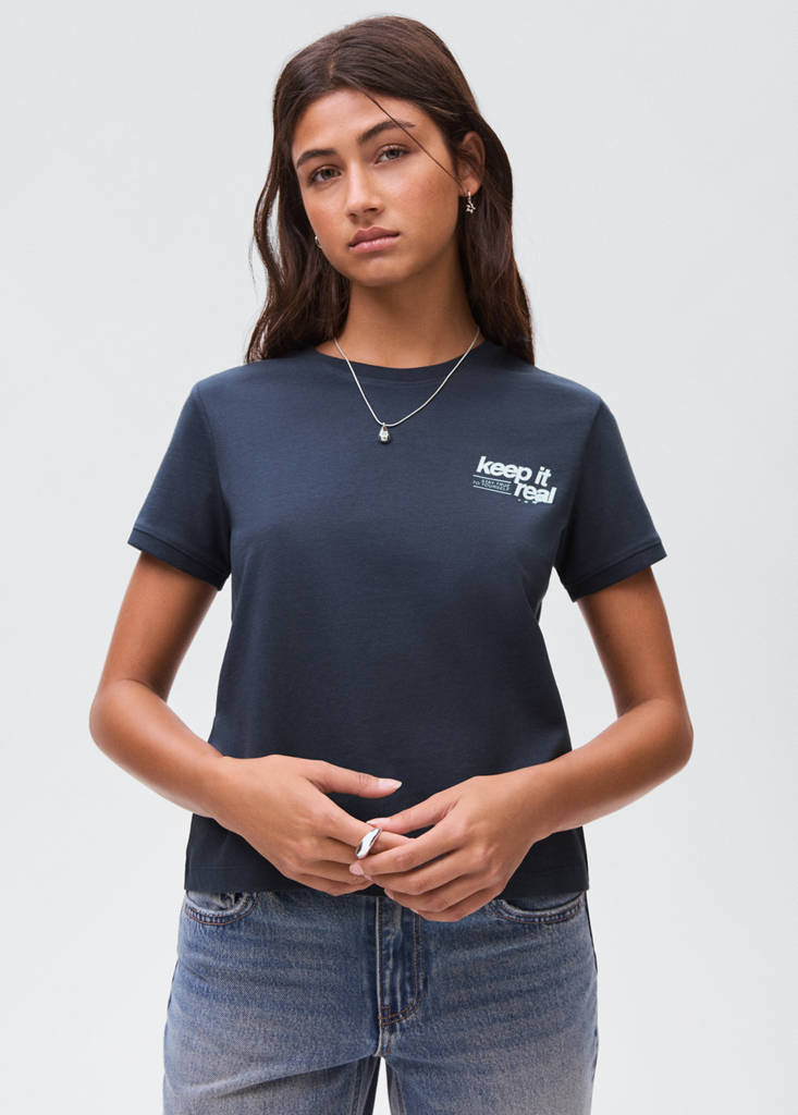 Printed cotton-blend t-shirt — Navy