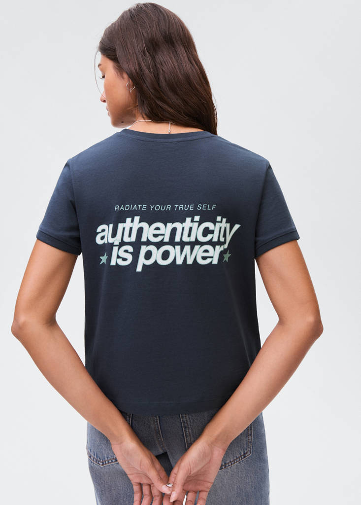 Printed cotton-blend t-shirt — Navy