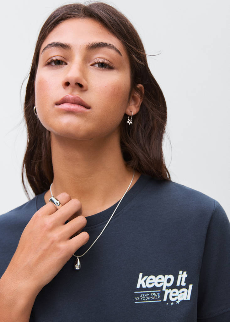 Printed cotton-blend t-shirt — Navy