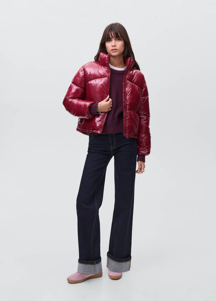 Shiny quilted anorak — Burgundy