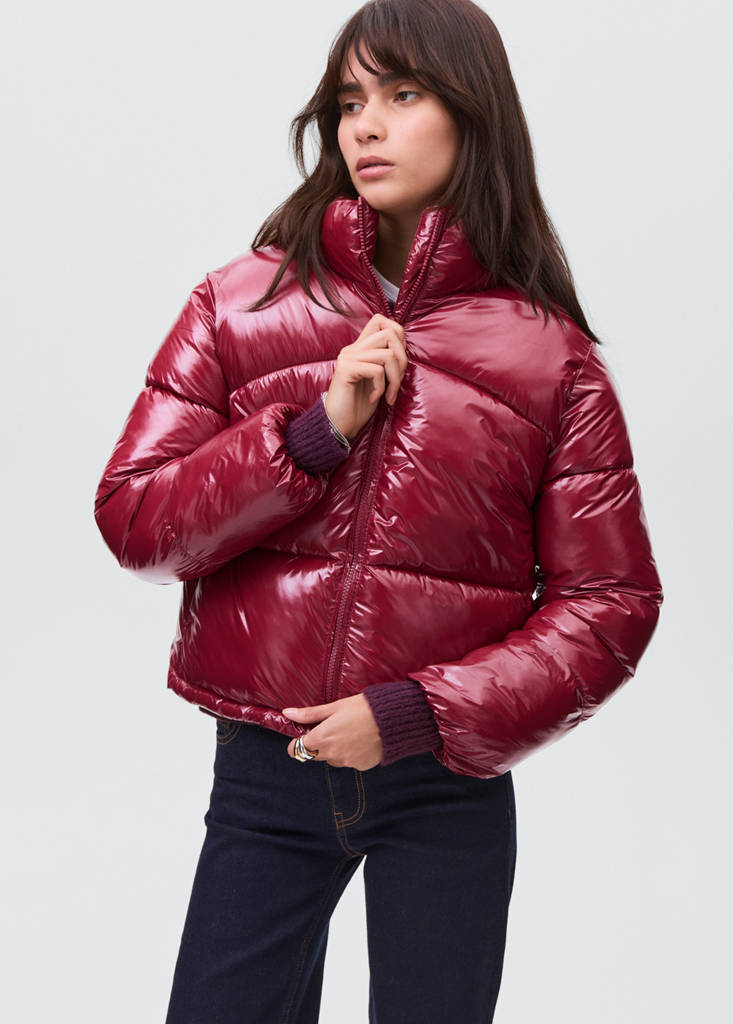 Shiny quilted anorak — Burgundy