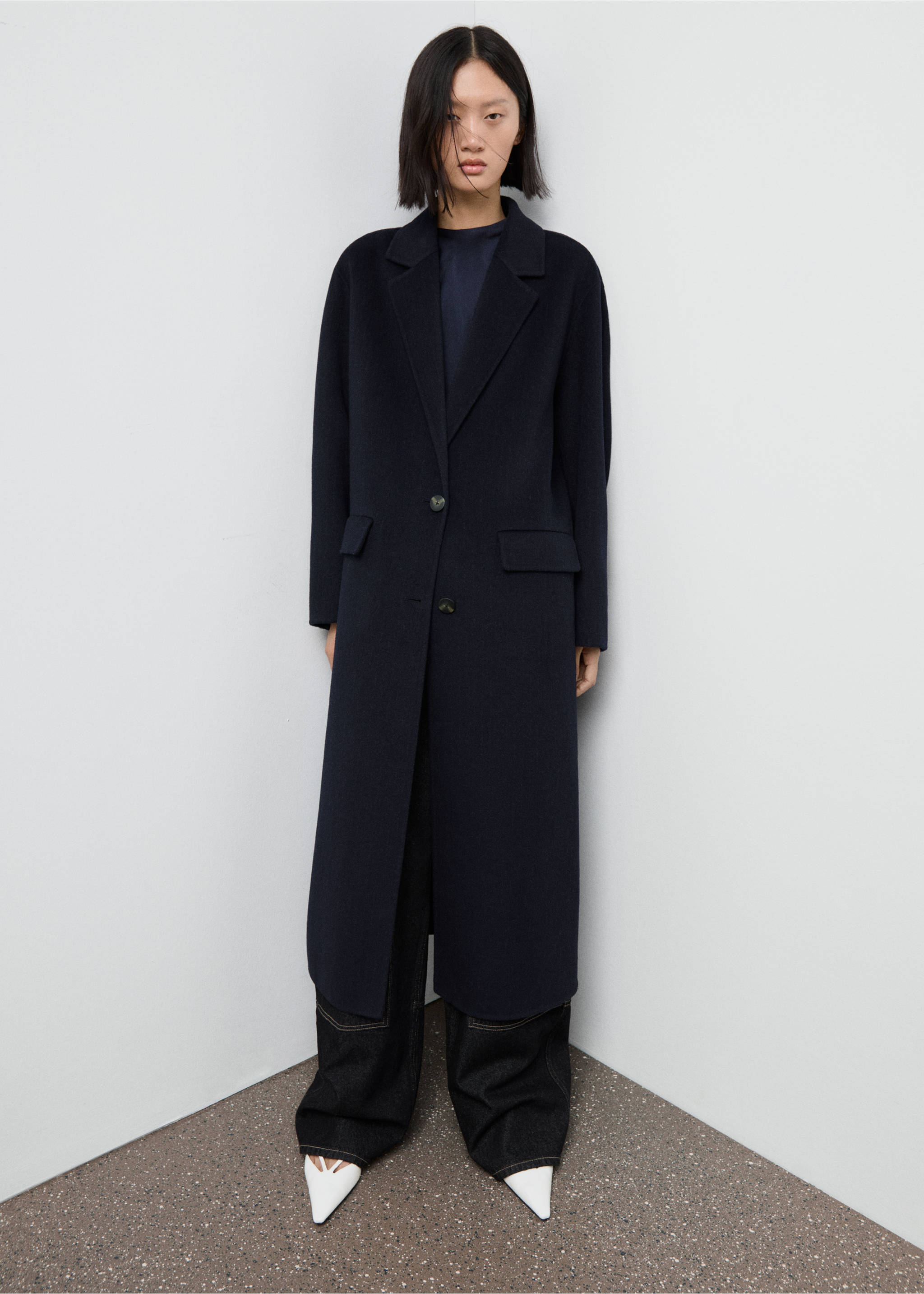 Long wool coat - General plane, Dark Navy. Ref: 17015799-00.
