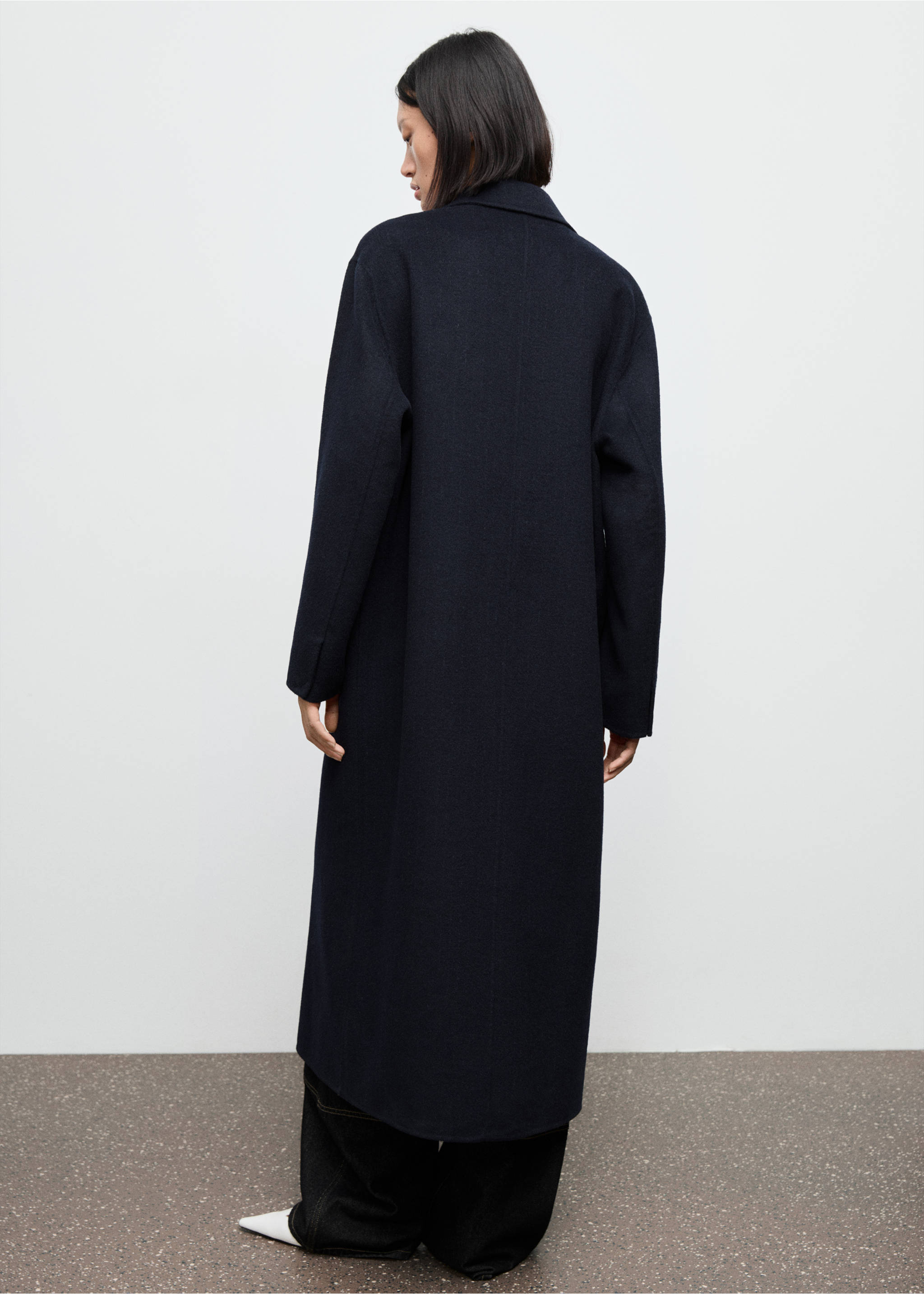 Long wool coat - Reverse of the article, Dark Navy. Ref: 17015799-00.