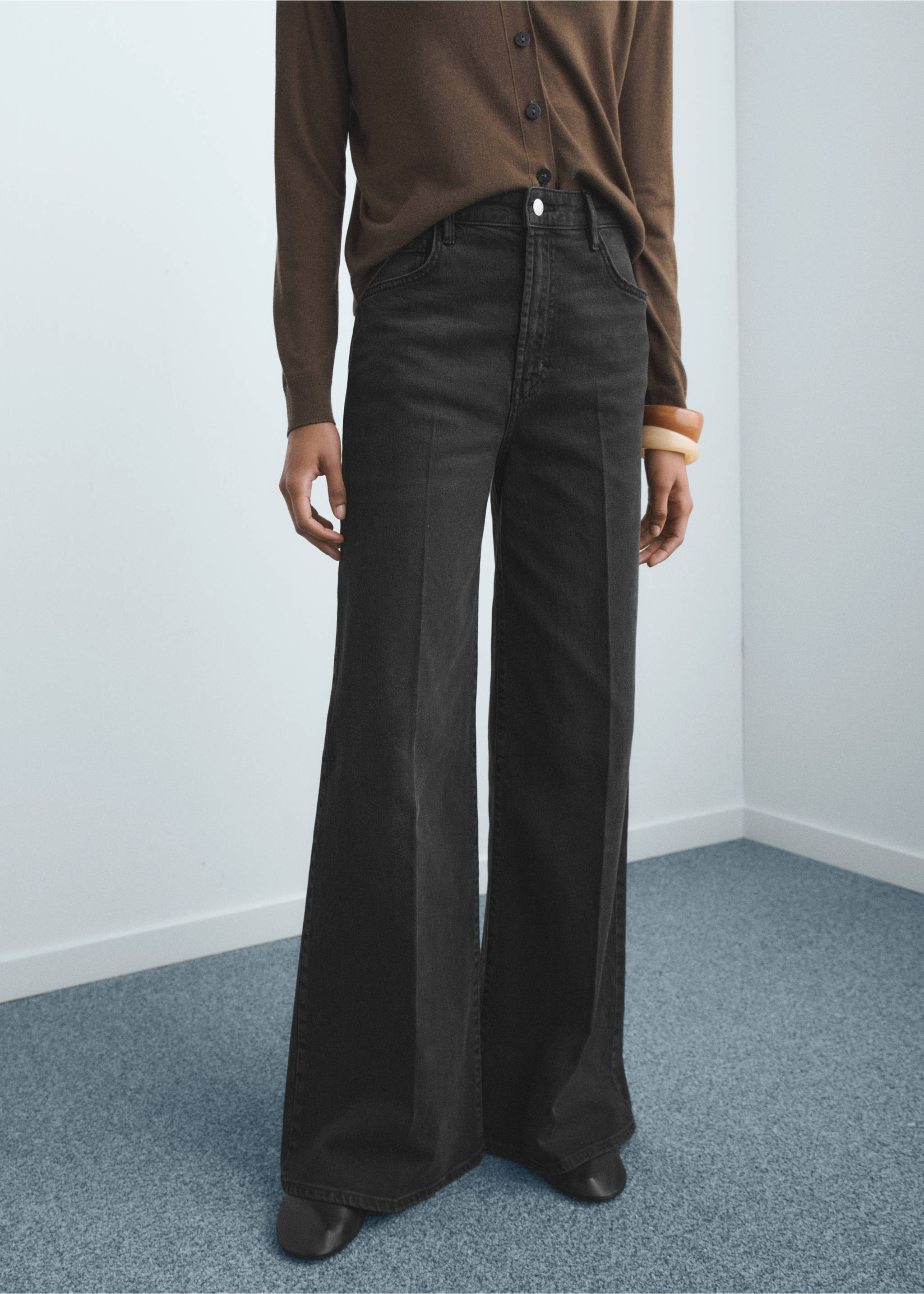 Jean large taille haute - Plan moyen, Black denim. Ref: 17015801-00.