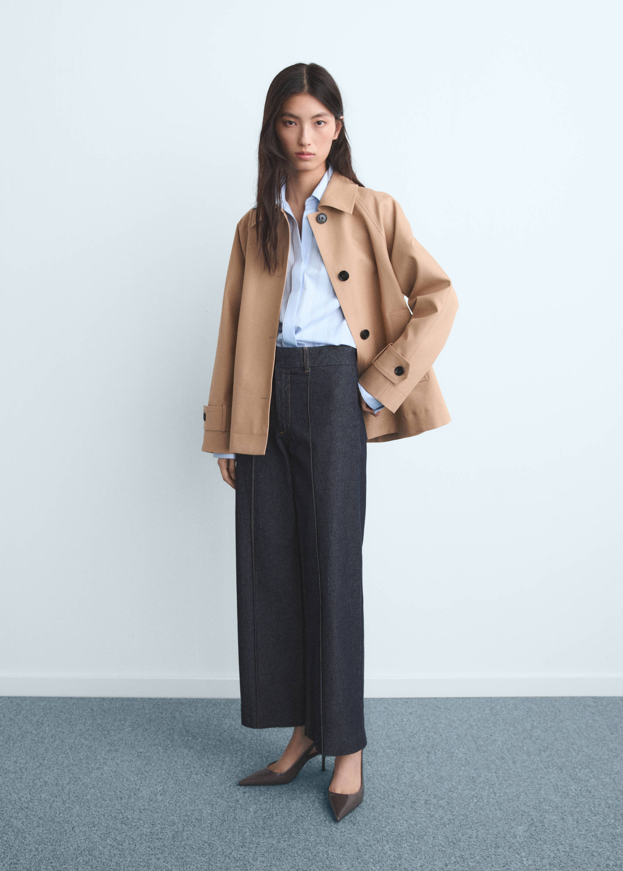 High-waisted culotte jeans with stitching - General plane