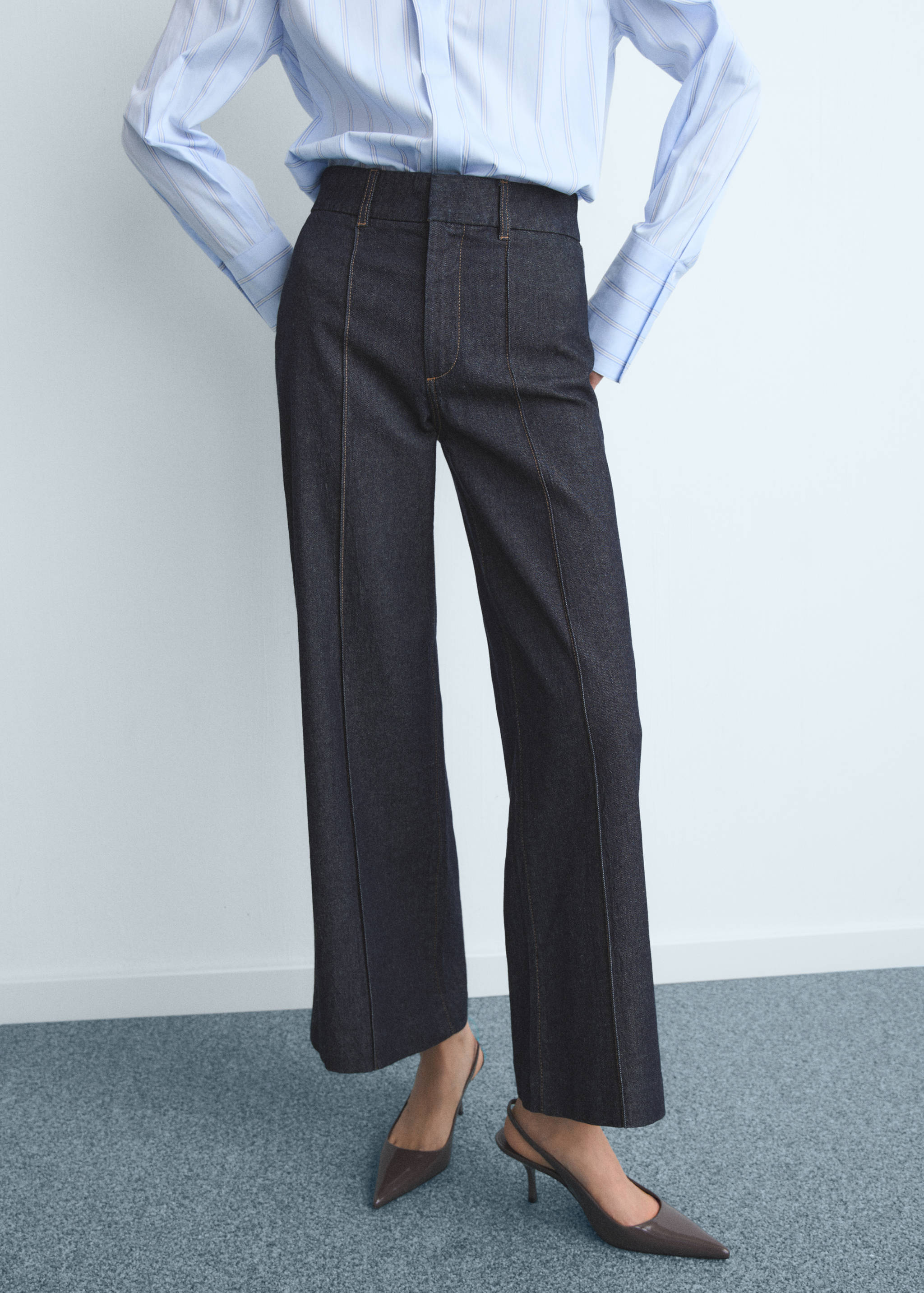High-waisted culotte jeans with stitching - Medium plane