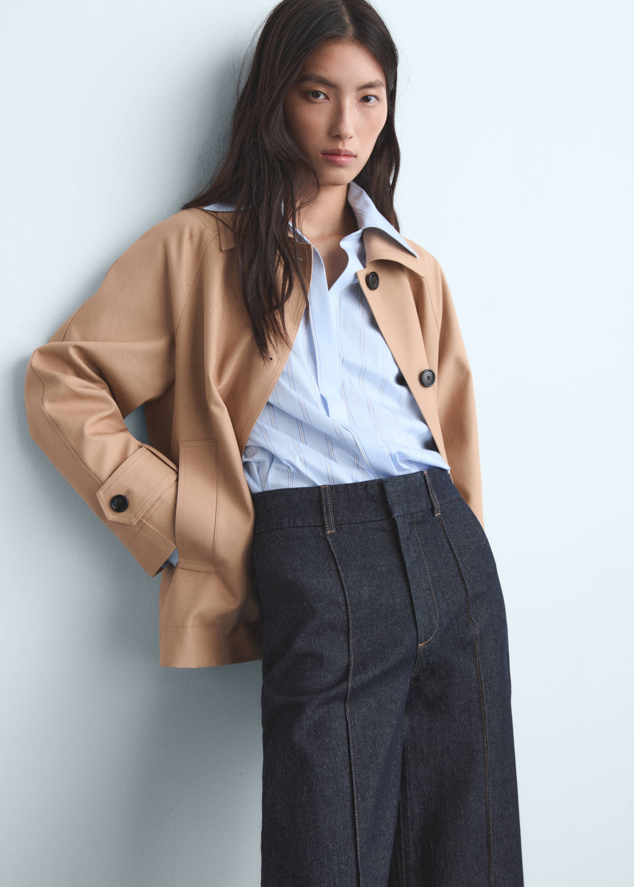 High-waisted culotte jeans with stitching - Details of the article 1