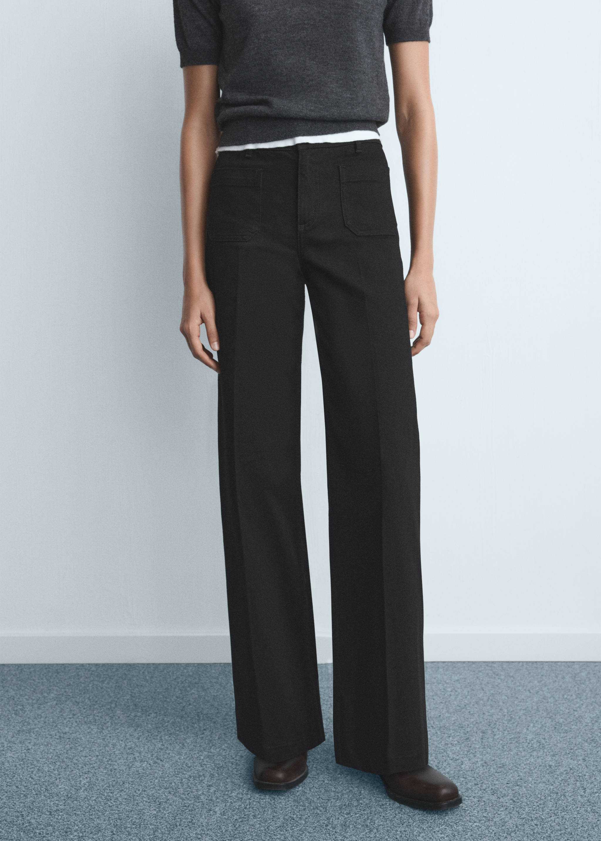 Calças de ganga wide leg com bolsos - Plano médio