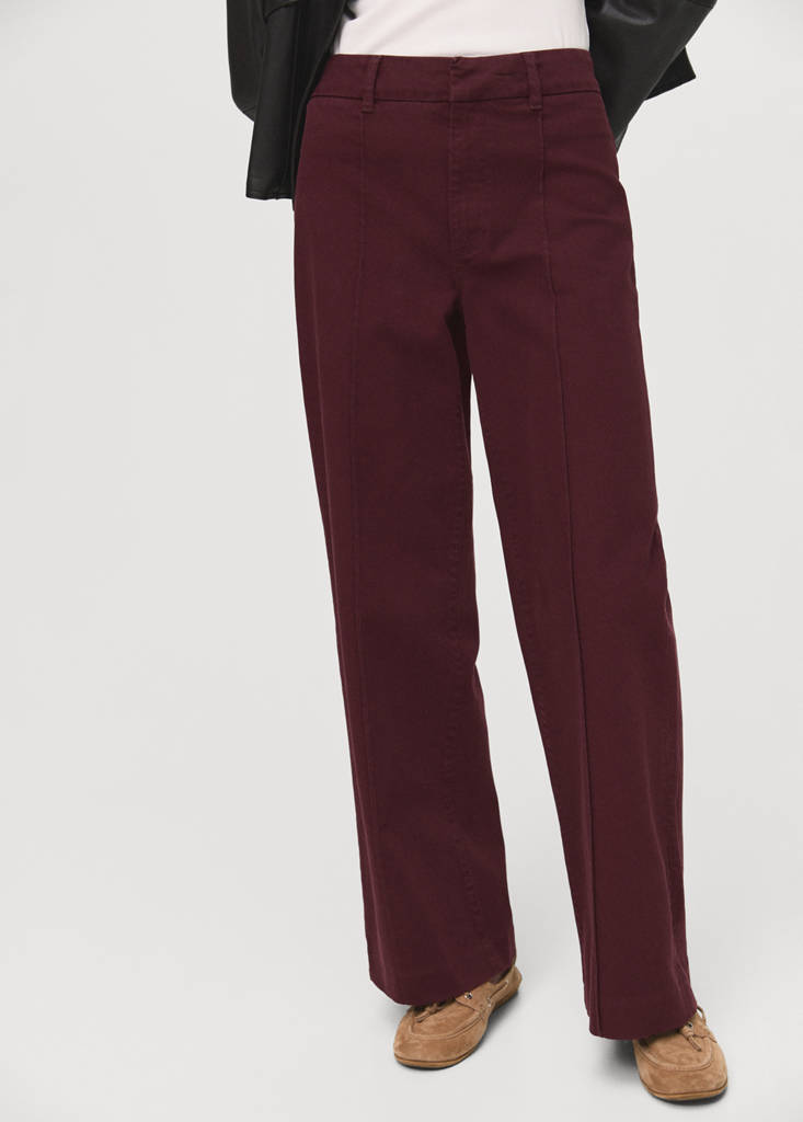 High-waisted wide leg jeans with stitching — Wine