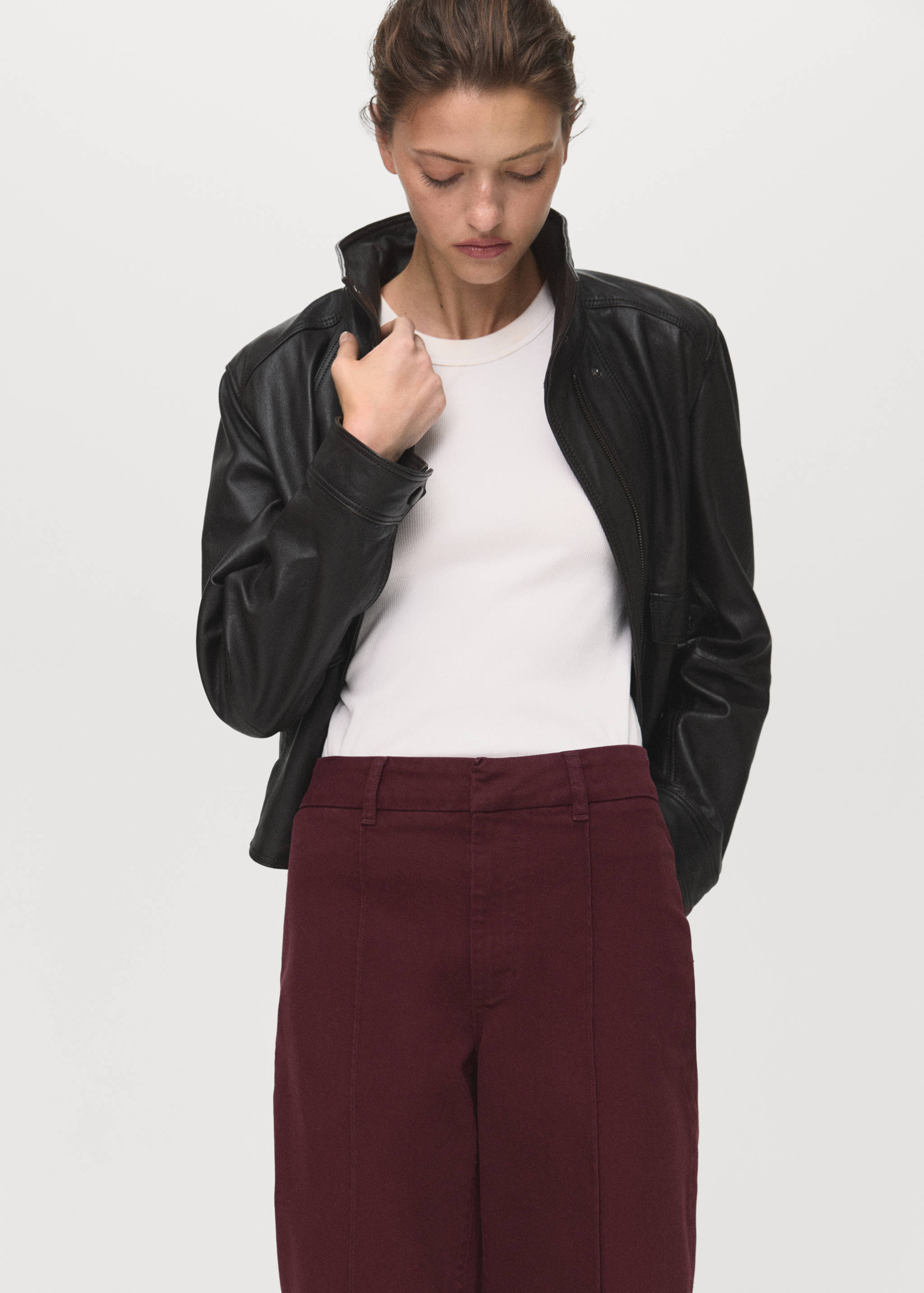 جينز واسع الساق بخصر عالي مع تفاصيل الخياطة - تفاصيل المنتج 1