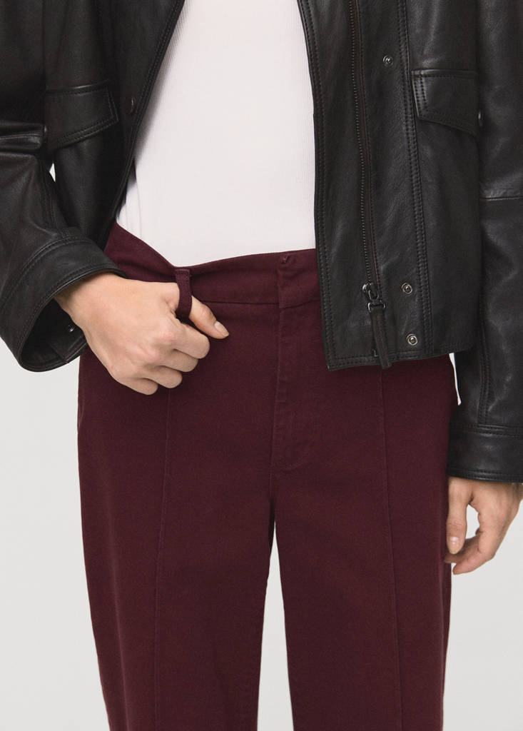 High-waisted wide leg jeans with stitching — Wine