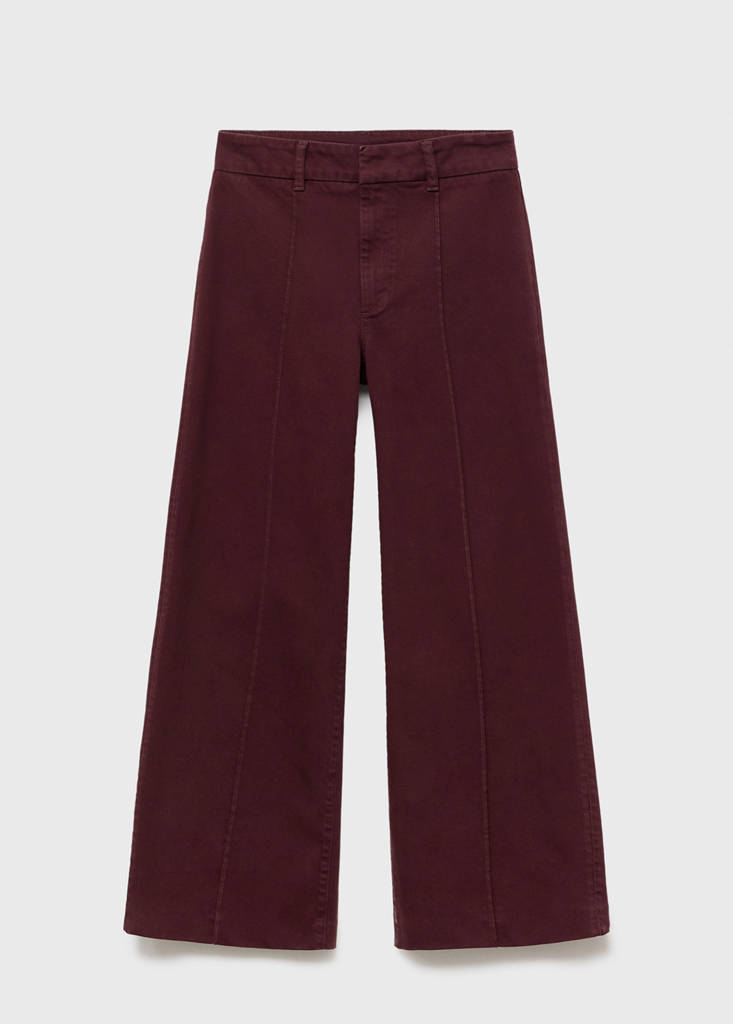 High-waisted wide leg jeans with stitching — Wine