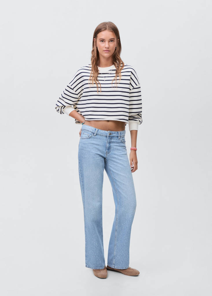 Straight-fit jeans with rhinestones — Light Blue