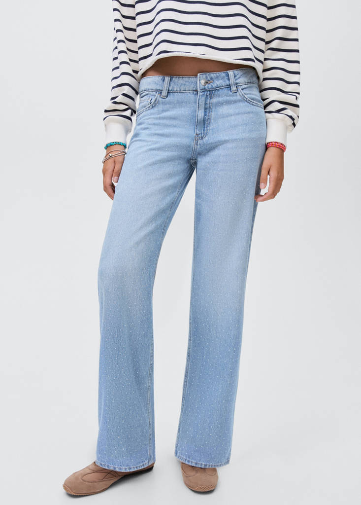 Straight-fit jeans with rhinestones — Light Blue