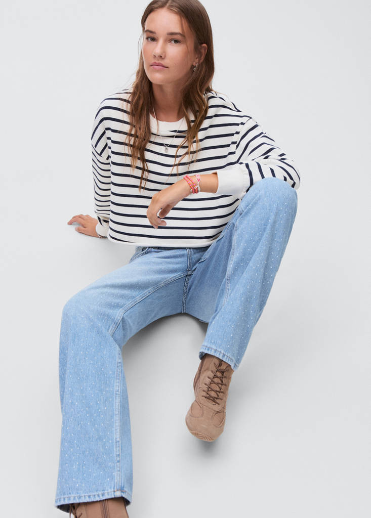 Straight-fit jeans with rhinestones — Light Blue