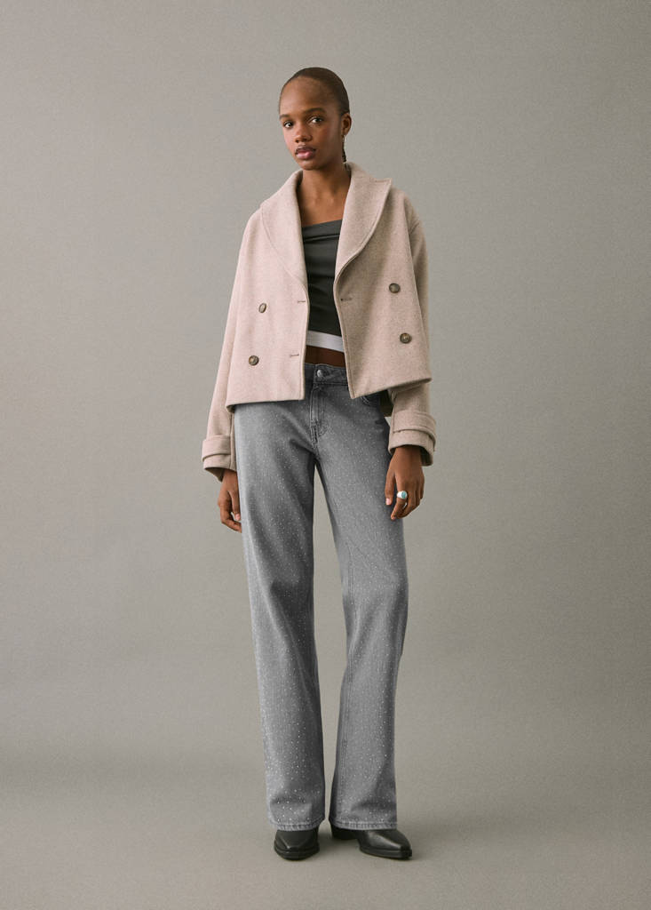 Straight-fit jeans with rhinestones — Denim Grey