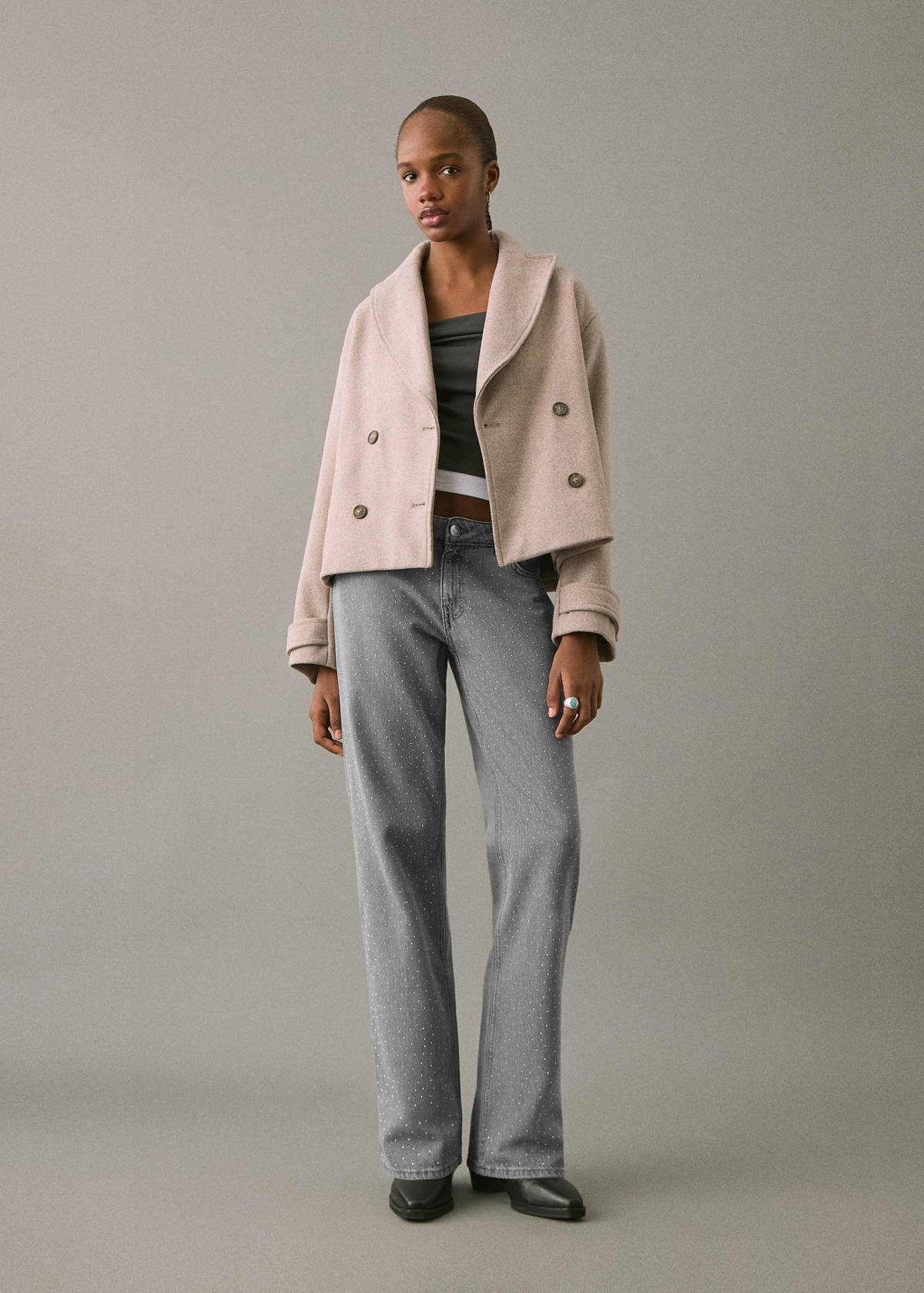 Straight-fit jeans with rhinestones — Denim Grey